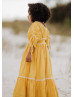 Mustard Yellow Cotton Crepe Boho Beach Twirl Flower Girl Dress